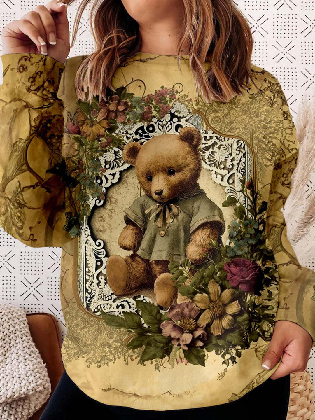 Floral Toy Bear Long Sleeve Top