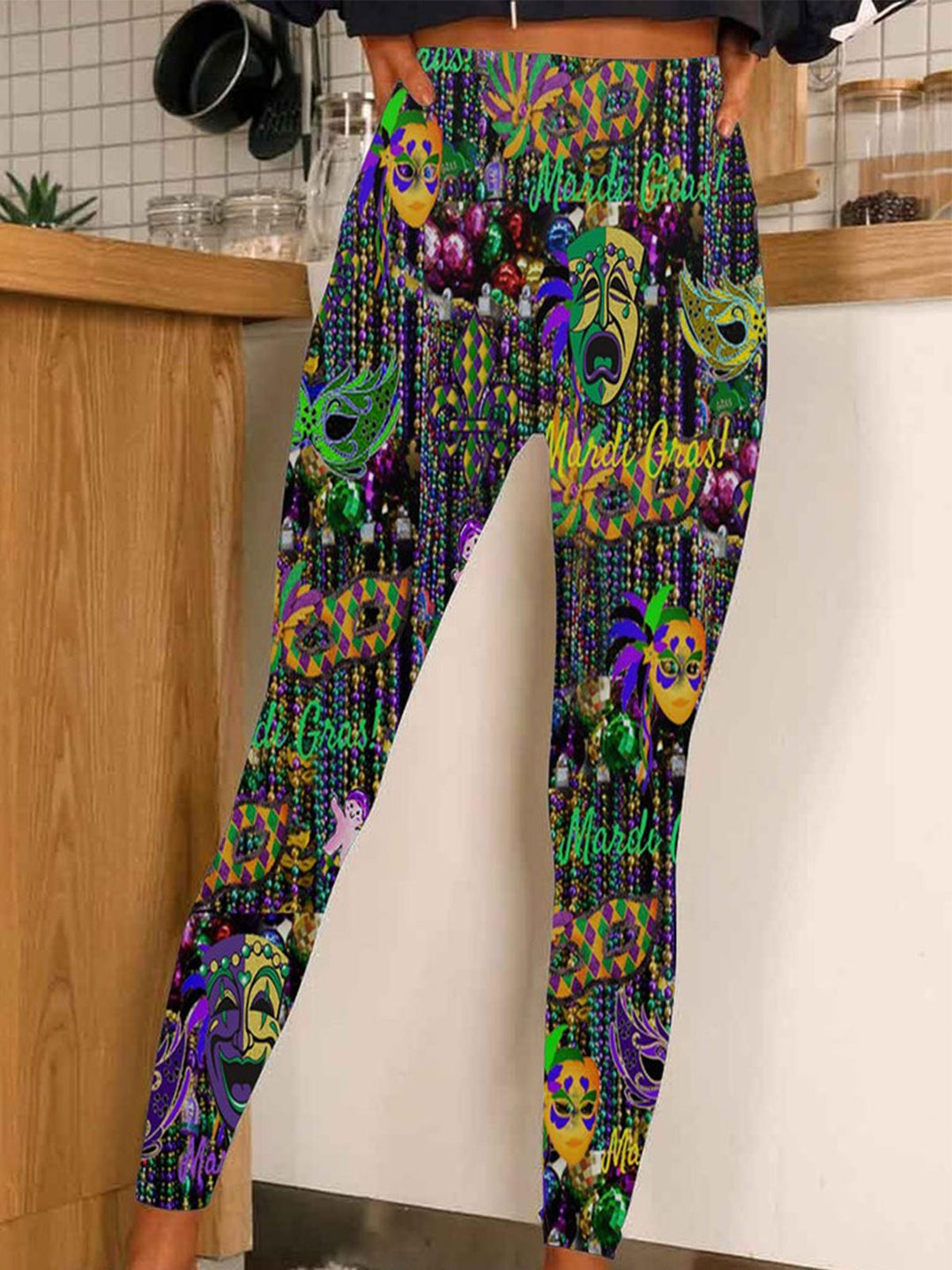 Mardi Gras Mask Print Leggings