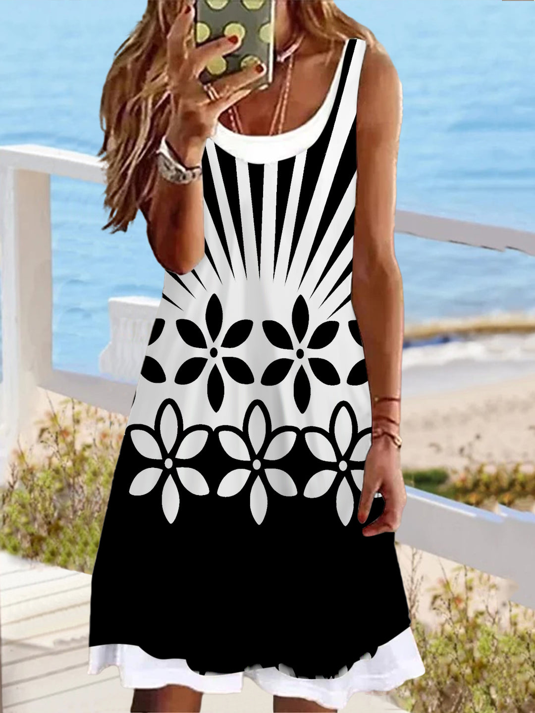 Floral Print Ladies False Two Dress