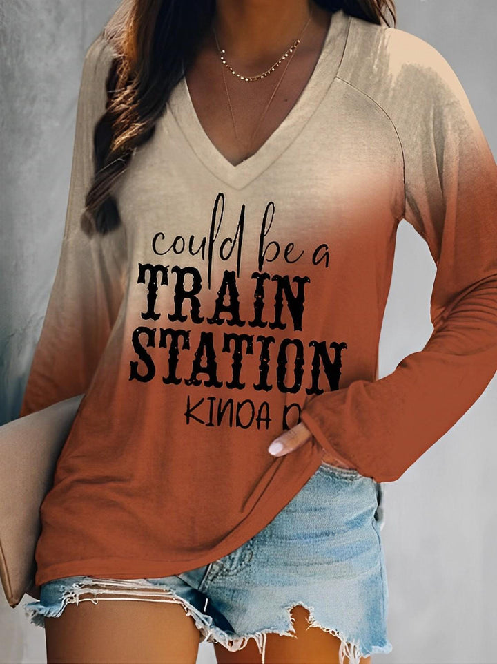 Could Be A Train Station Kinda Day V Neck Long Sleeve T-Shirt