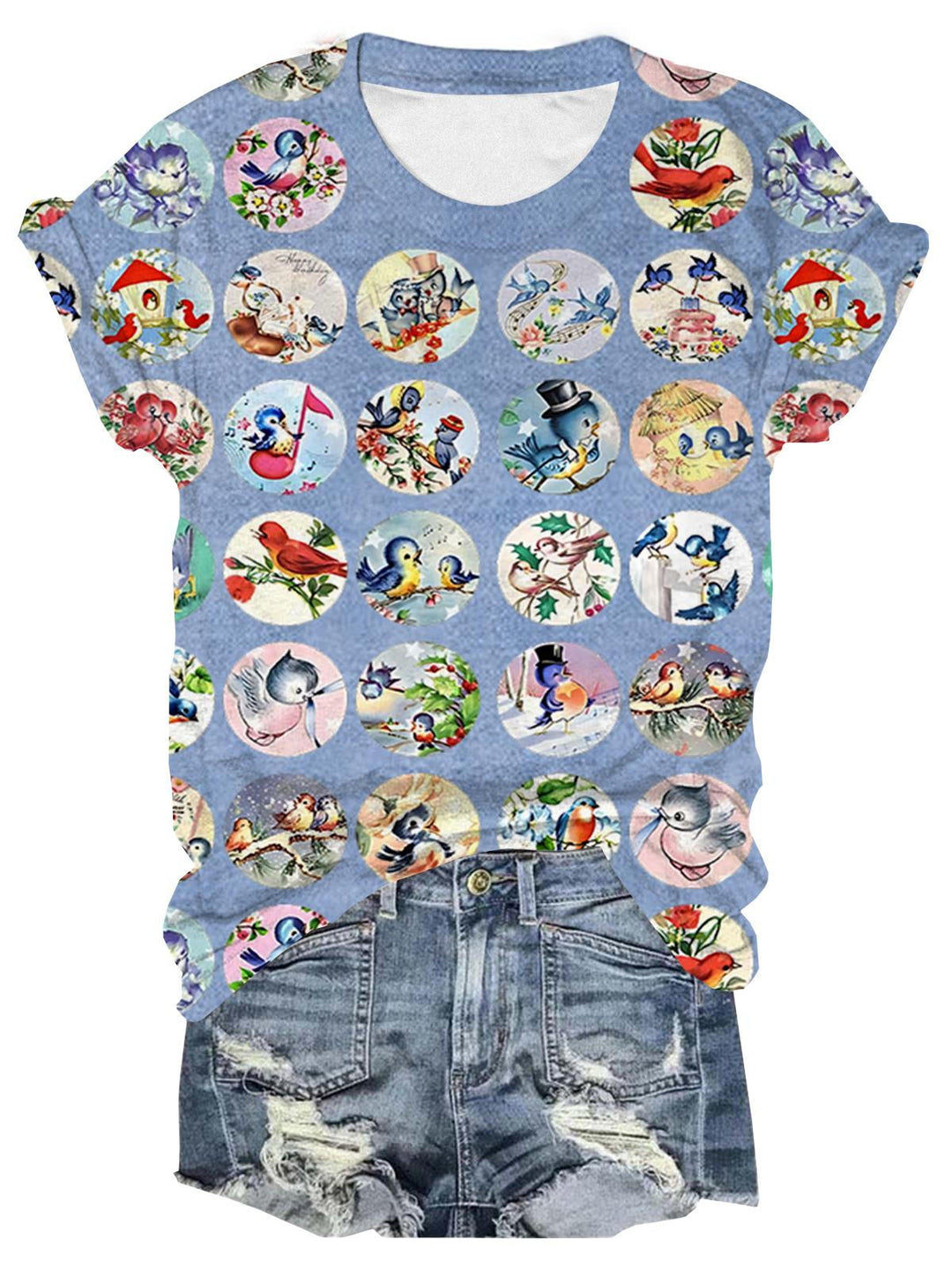 Vintage Birds Crew Neck T-shirt