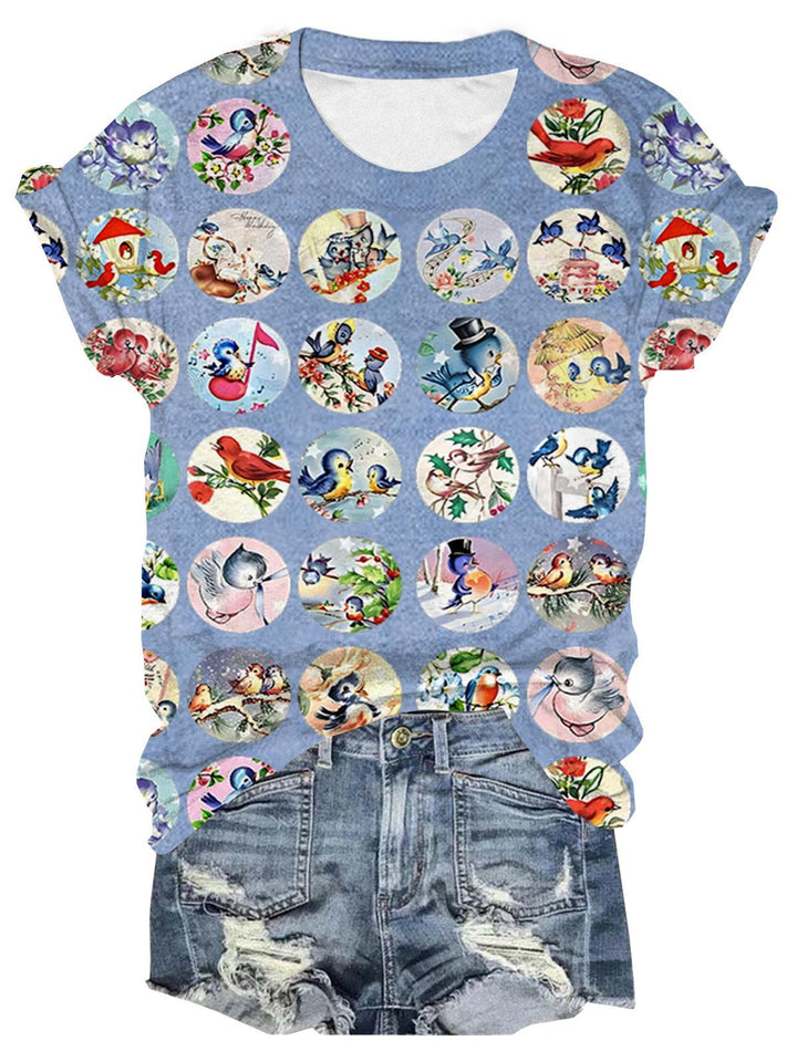 Vintage Birds Crew Neck T-shirt