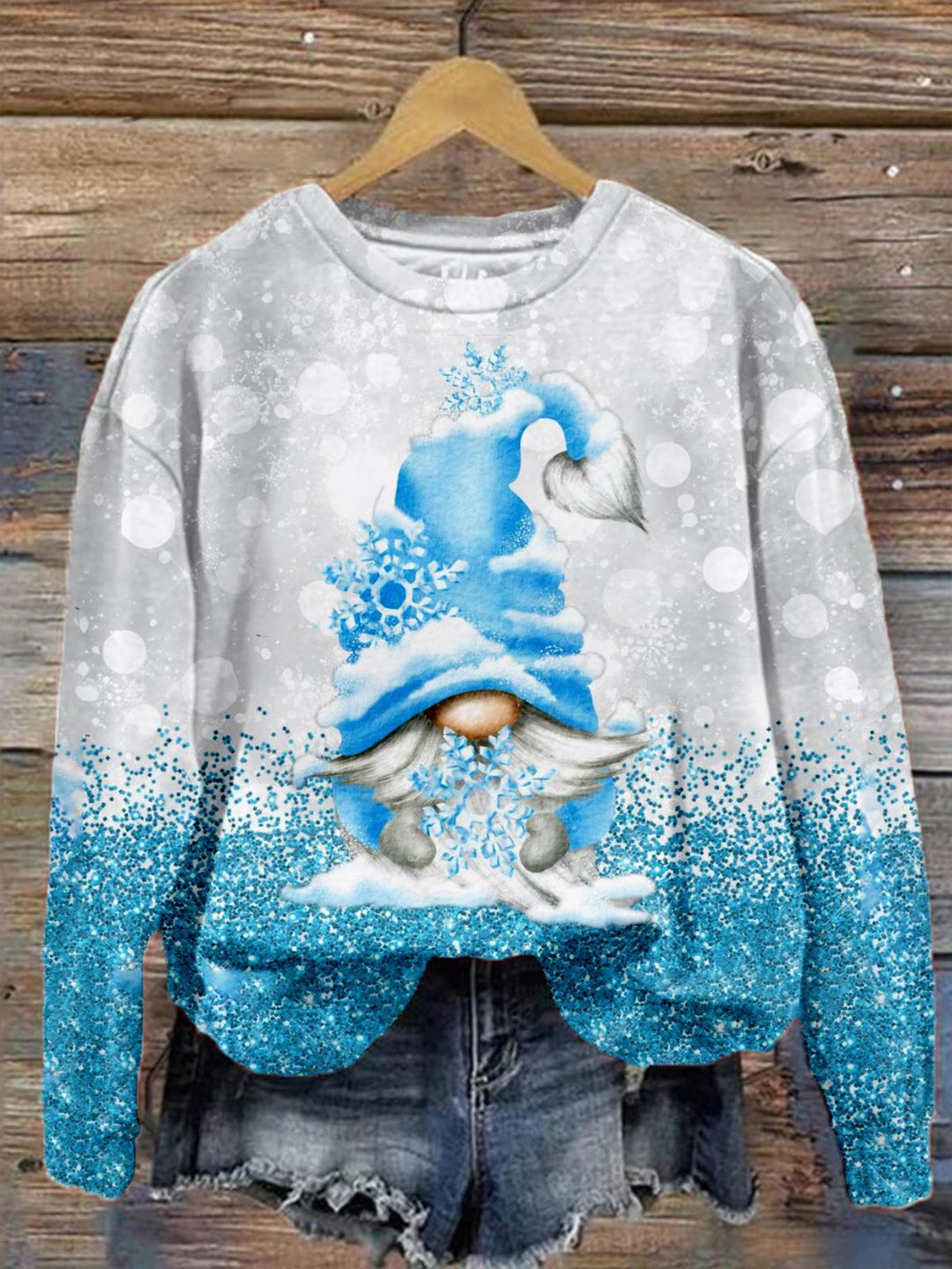 Blue Winter Gnome Long Sleeve Top