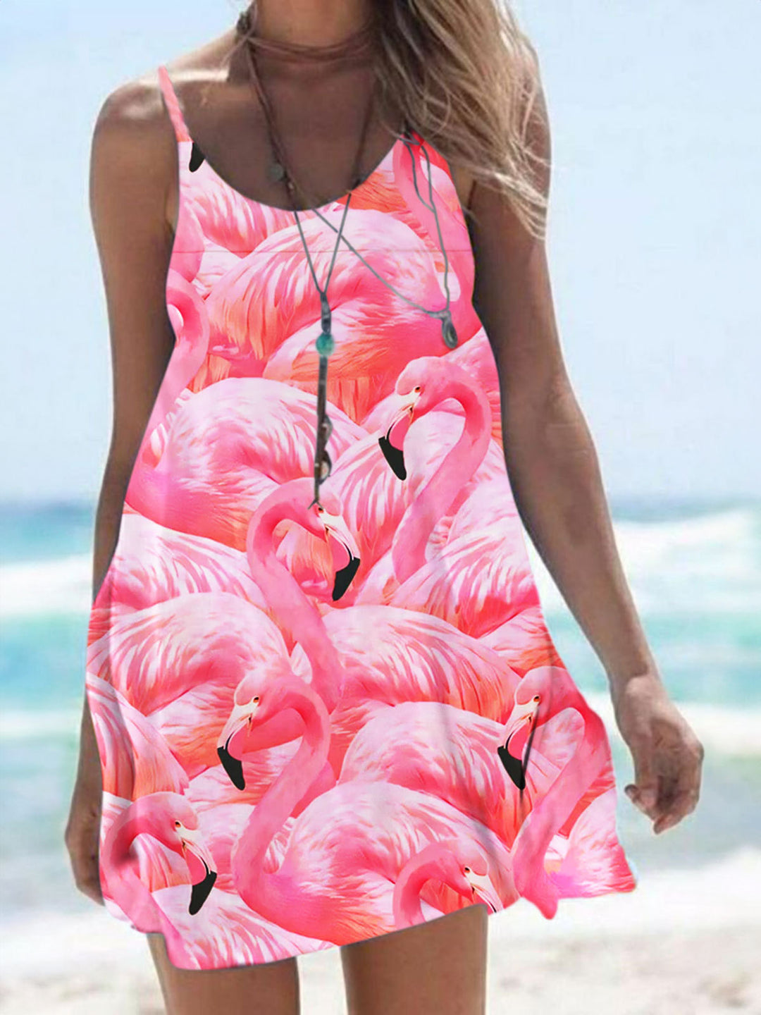 Pink Flamingo Print Slip Dress