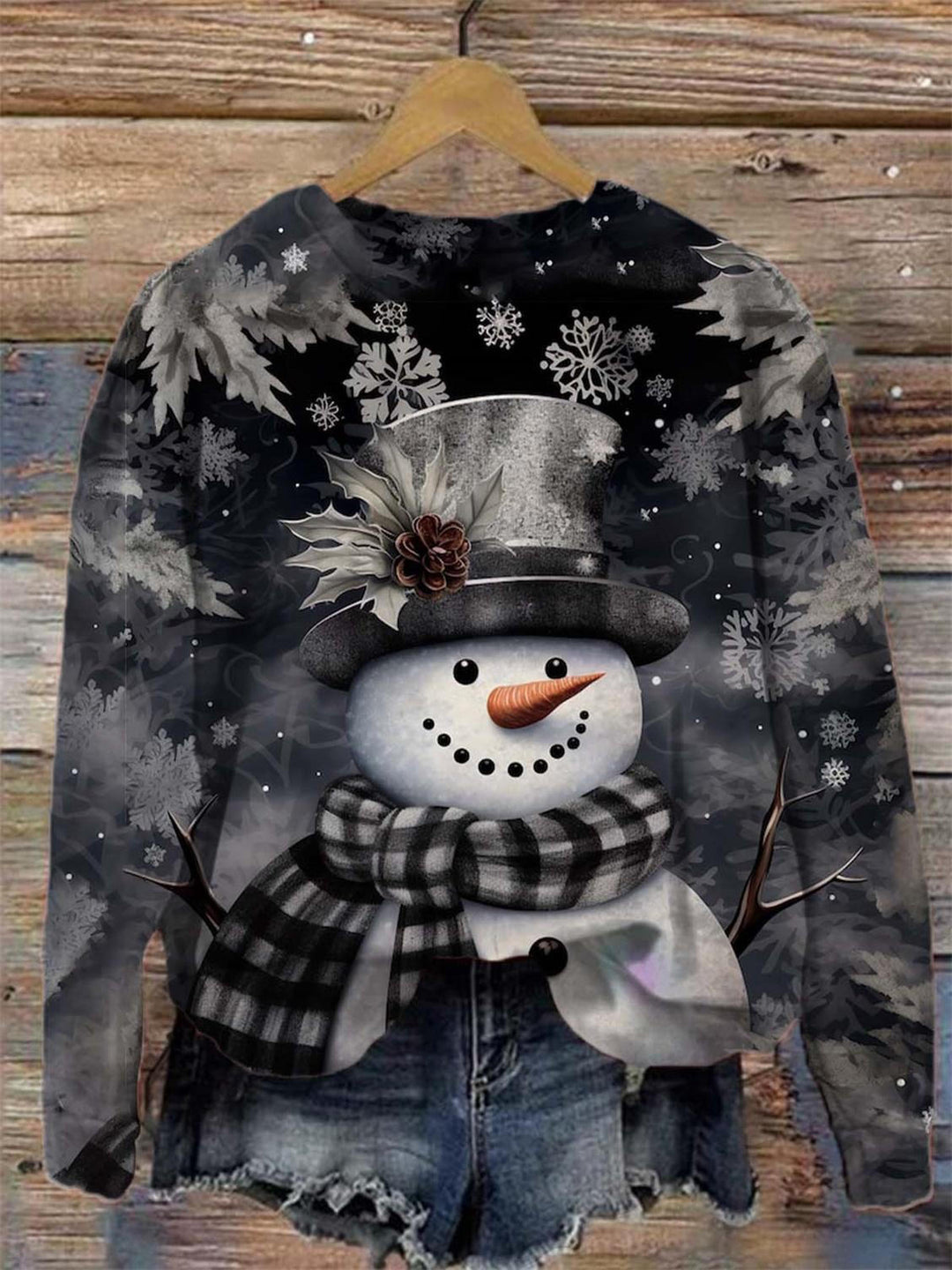 Women's Winter Snowman Print Long Sleeve Top