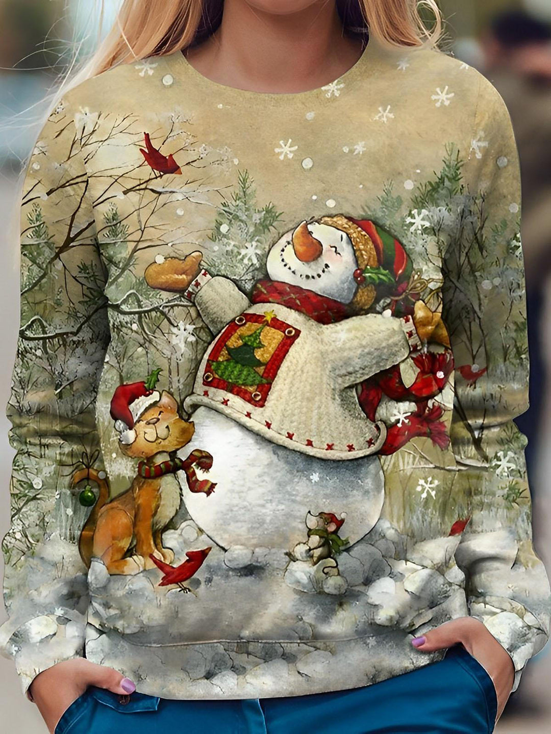 Women's Winter Snowman Print Long Sleeve Top