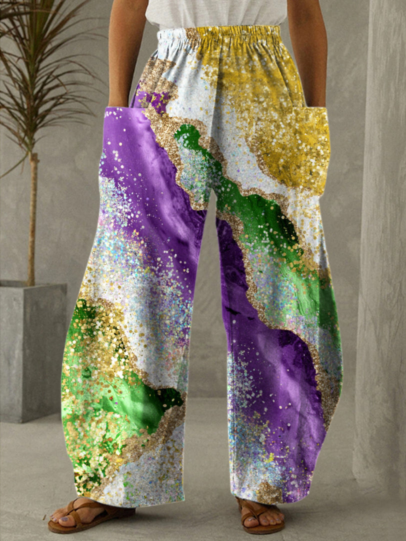 Mardi Gras Vibe Print Casual Pants