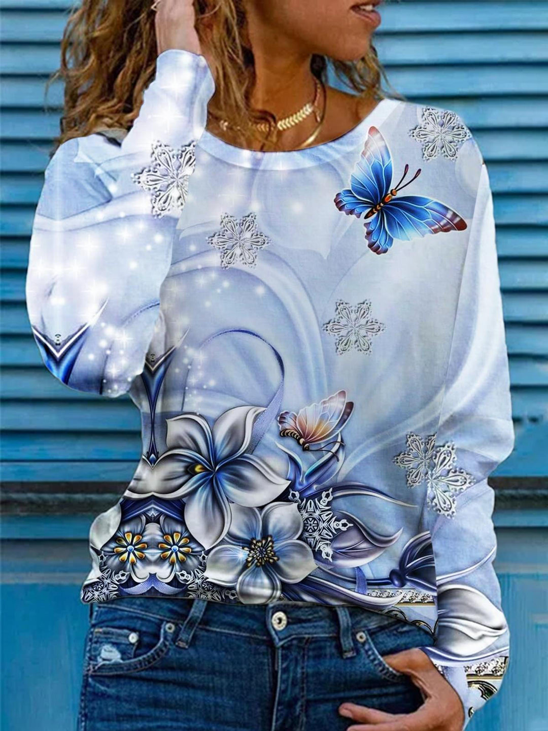 Women's Floral Butterfly Print Top