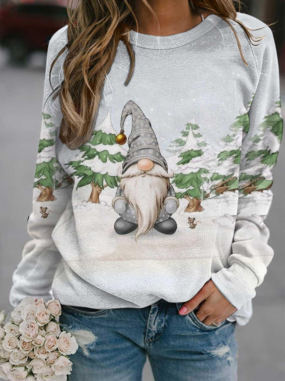 Women's Gnome Print Long Sleeve Casual Top
