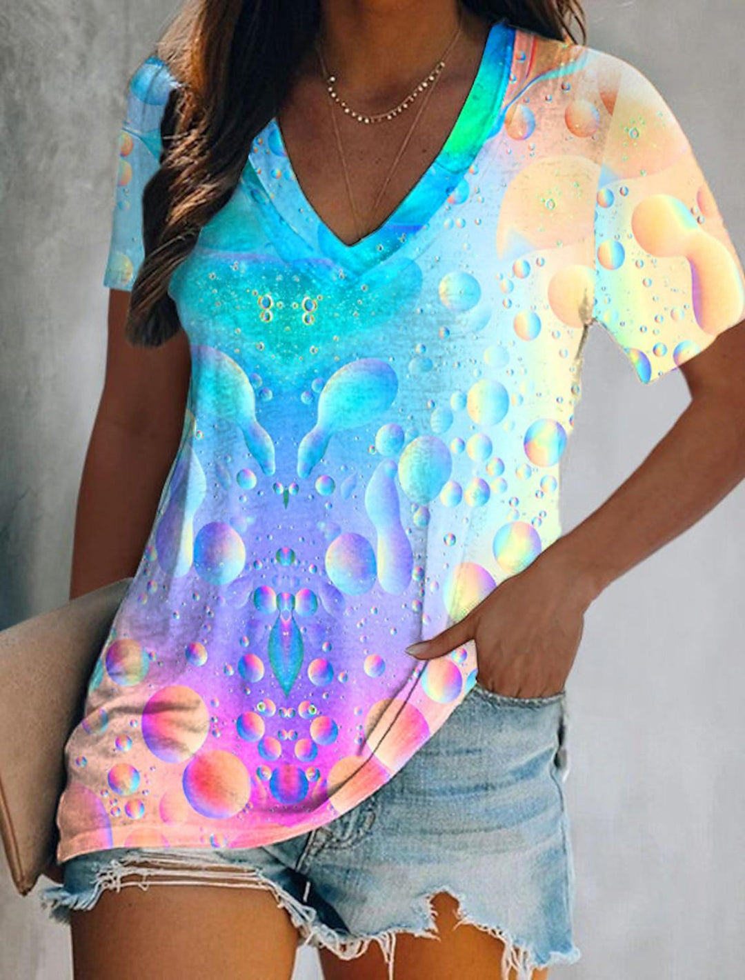 Beach Water Drop V Neck T-shirt