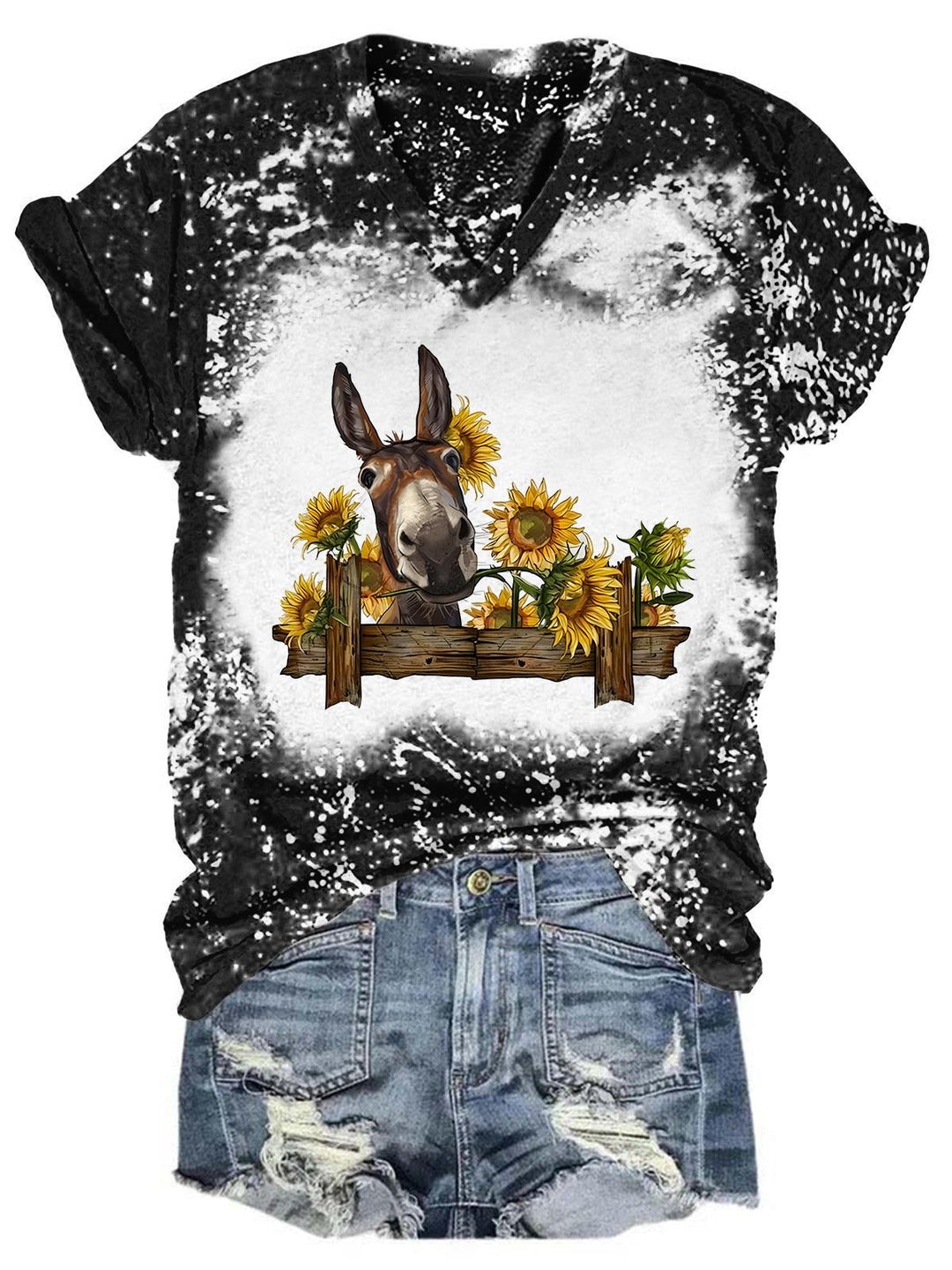Sunflower Donkey Tie Dye V Neck T-Shirt
