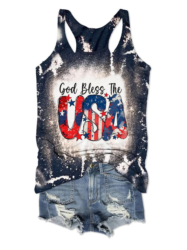 God Bless The USA Print Crew Neck Tank Top