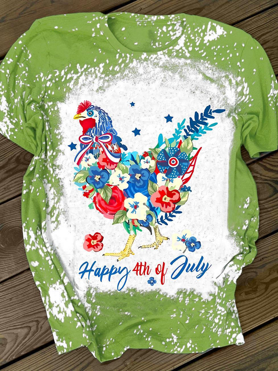 Happy 4th of July Floral Chick Short Sleeve T-Shirt