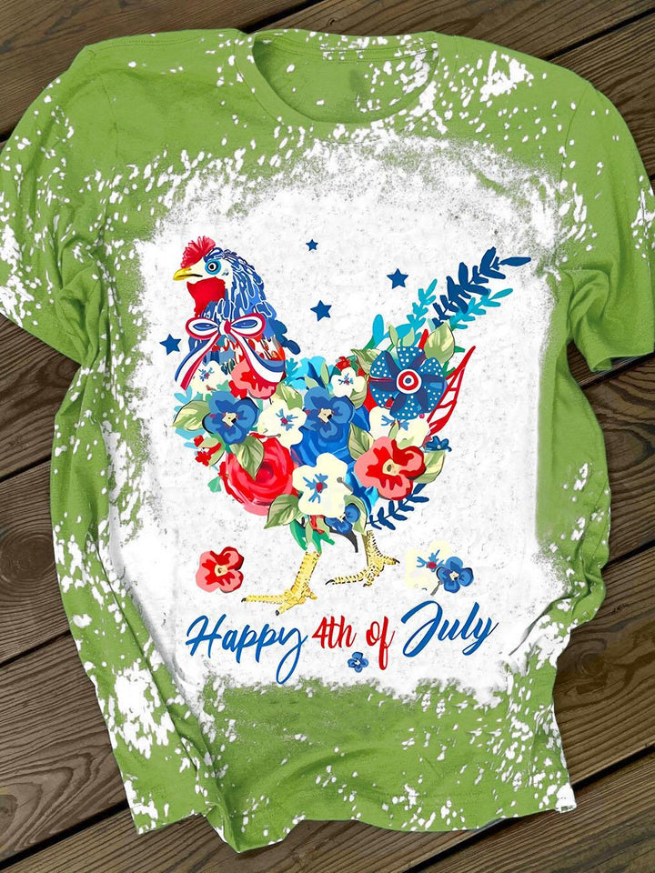 Happy 4th of July Floral Chick Short Sleeve T-Shirt