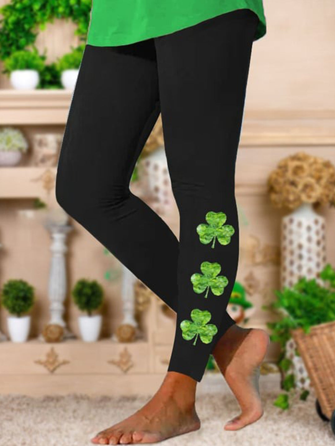 St.Patrick's Day Lucky Shamrock Print Leggings-098