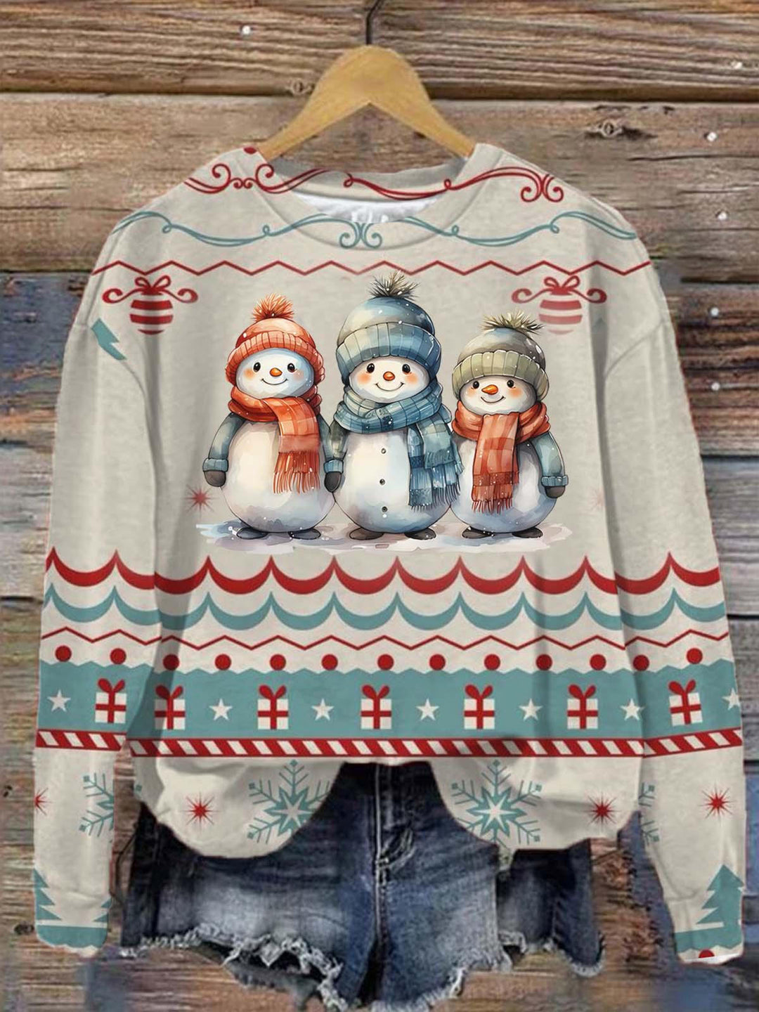 Women's Vintage Christmas Snowman Print Top