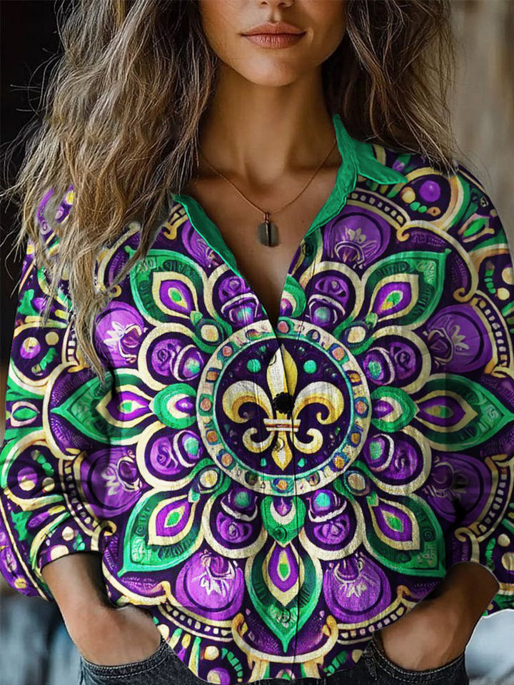 Mardi Gras Retro Pattern Printed Casual Shirt
