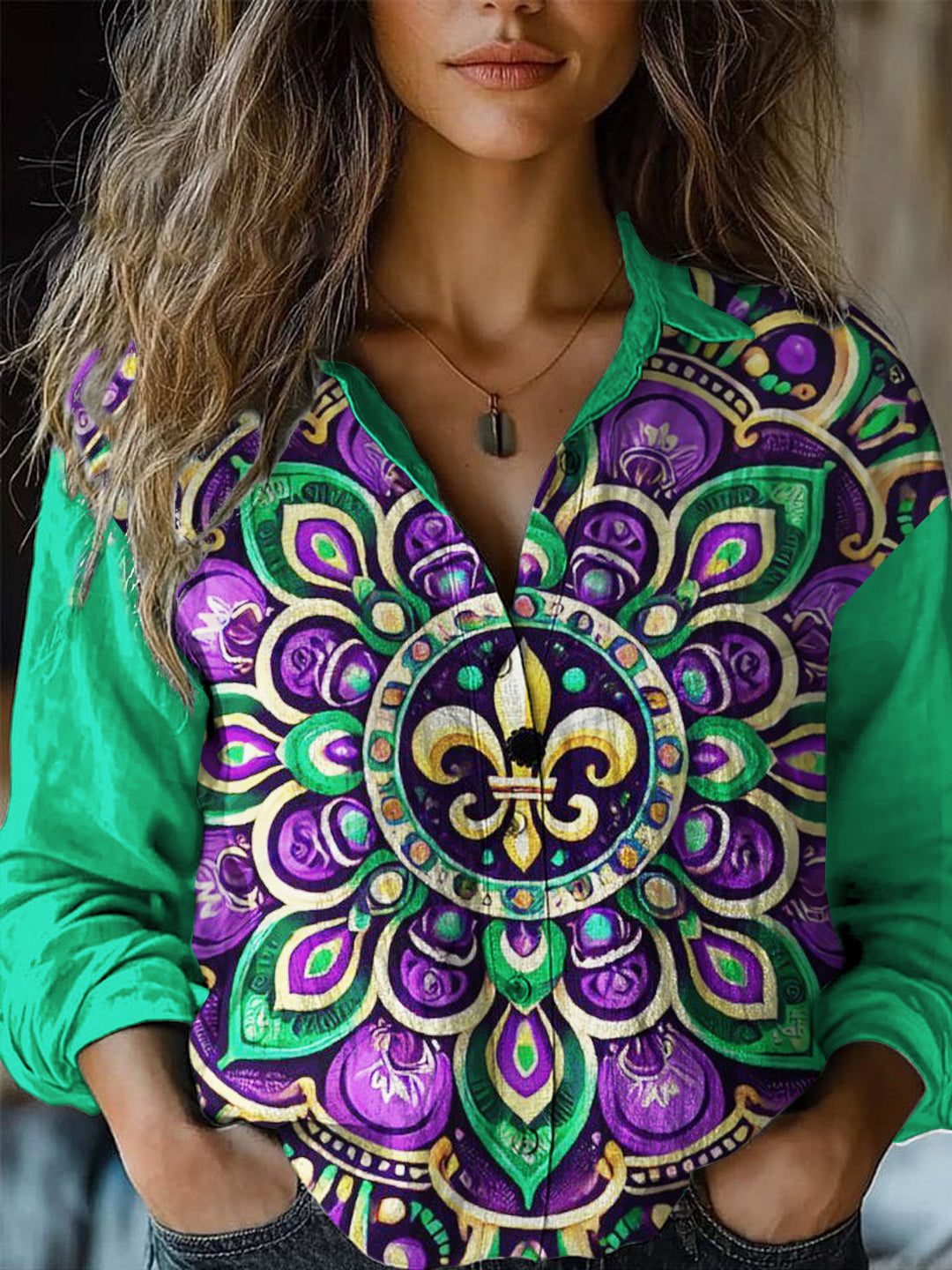 Mardi Gras Retro Pattern Printed Casual Shirt