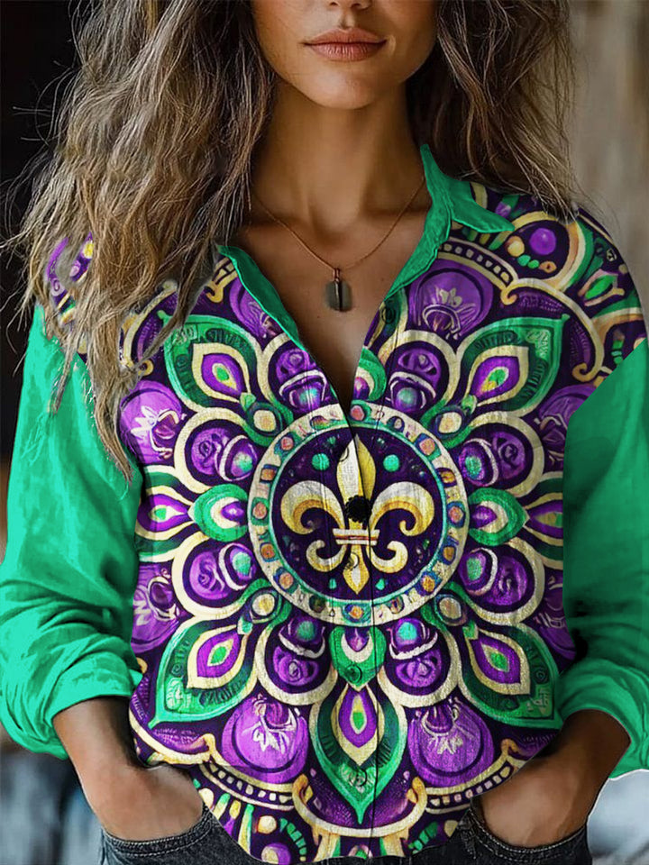 Mardi Gras Retro Pattern Printed Casual Shirt