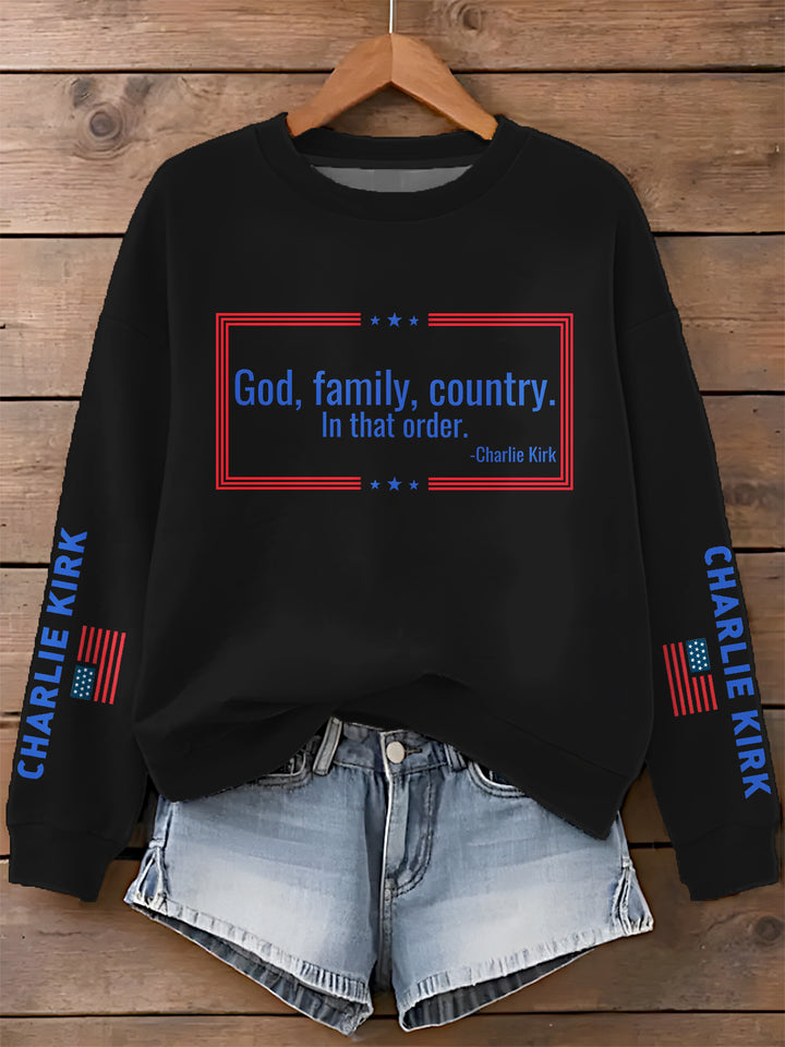Charlie Kirk Printed Long Sleeve Casual Top
