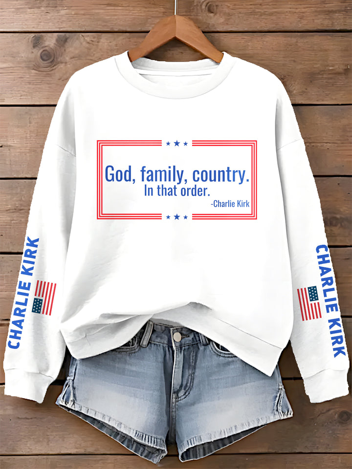 Charlie Kirk Printed Long Sleeve Casual Top