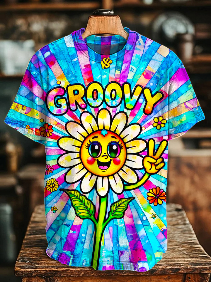 Colorful Hippie Flowers GroovyCrew Neck T-shirt
