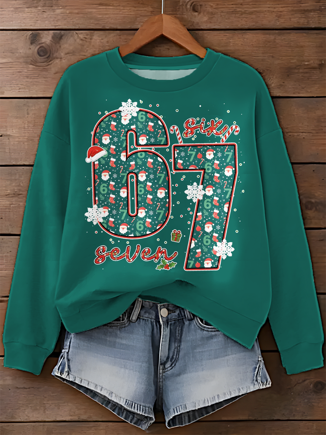 Funny 6 7 Christmas Printed Long Sleeve Casual Top