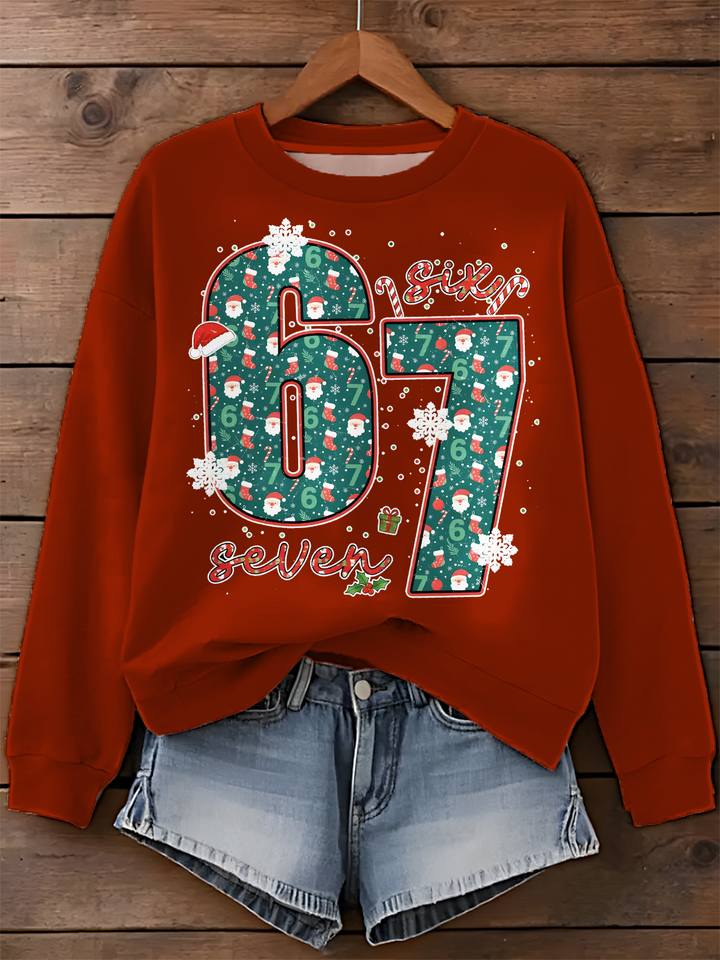 Funny 6 7 Christmas Printed Long Sleeve Casual Top