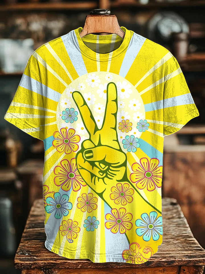 Floral Peace Sign Crew Neck T-shirt