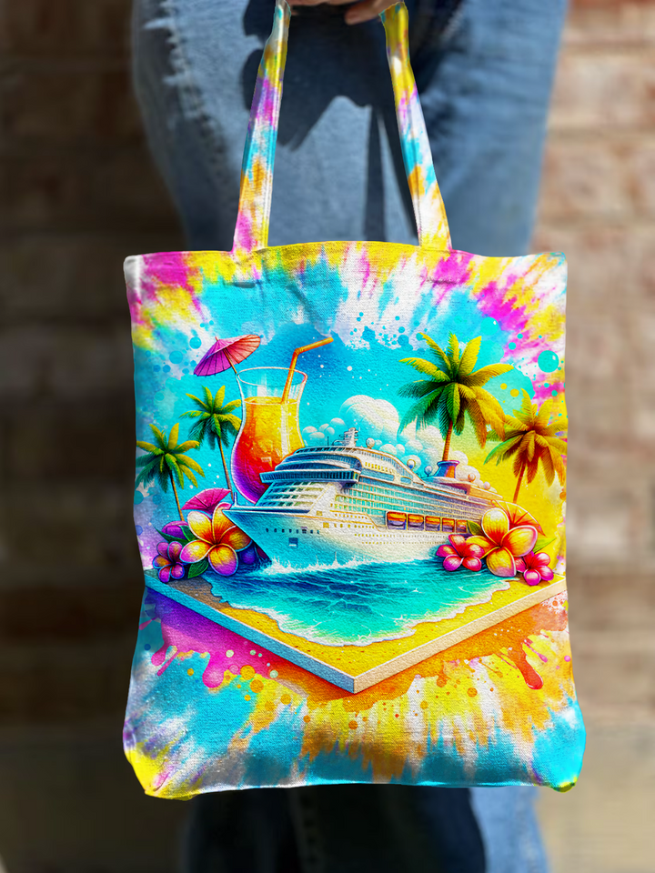 Tie-dye Cruise Watercolor Art Shoulder Zipper Canvas Bag
