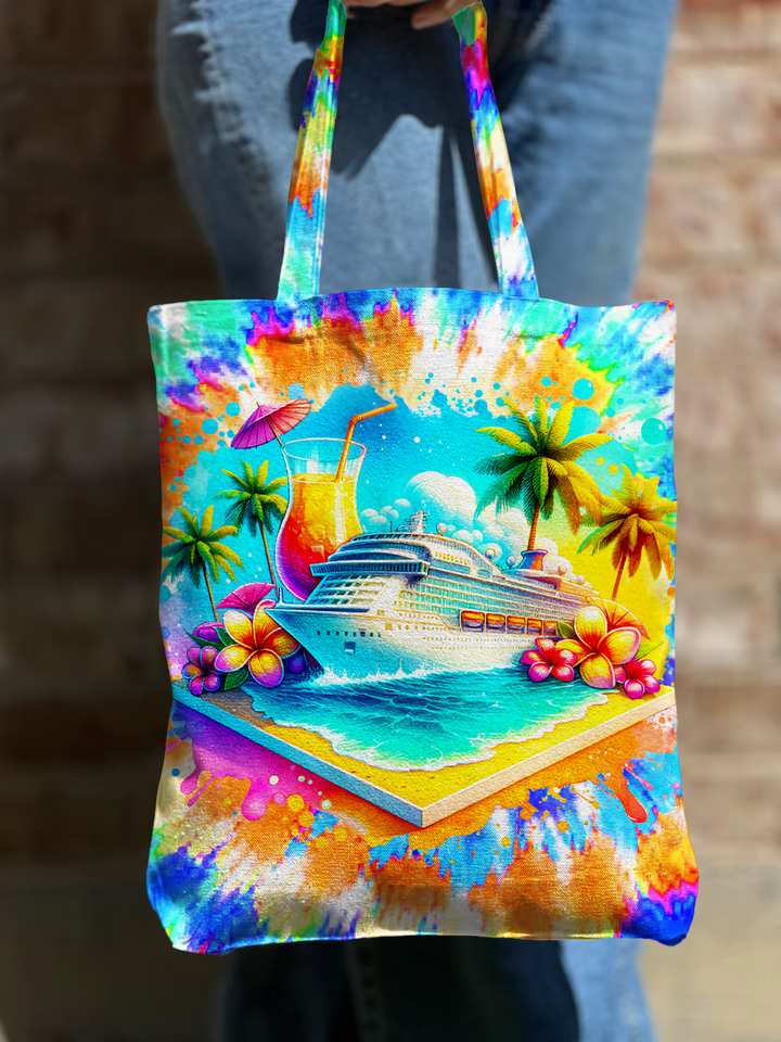 Tie-dye Cruise Watercolor Art Shoulder Zipper Canvas Bag