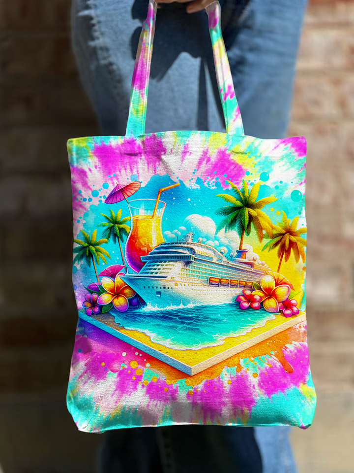 Tie-dye Cruise Watercolor Art Shoulder Zipper Canvas Bag