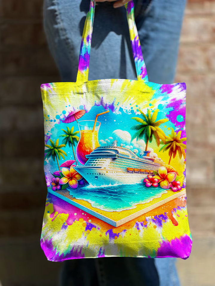 Tie-dye Cruise Watercolor Art Shoulder Zipper Canvas Bag