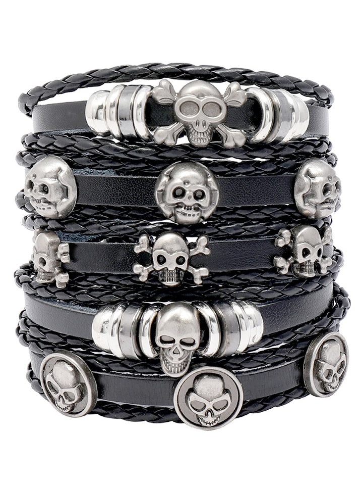 Handmade Beaded Skull Leather Bracelet