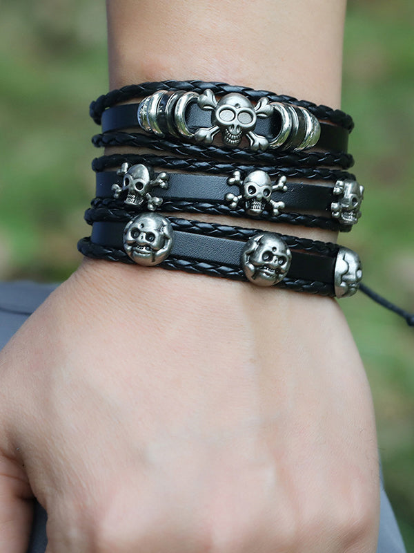 Handmade Beaded Skull Leather Bracelet
