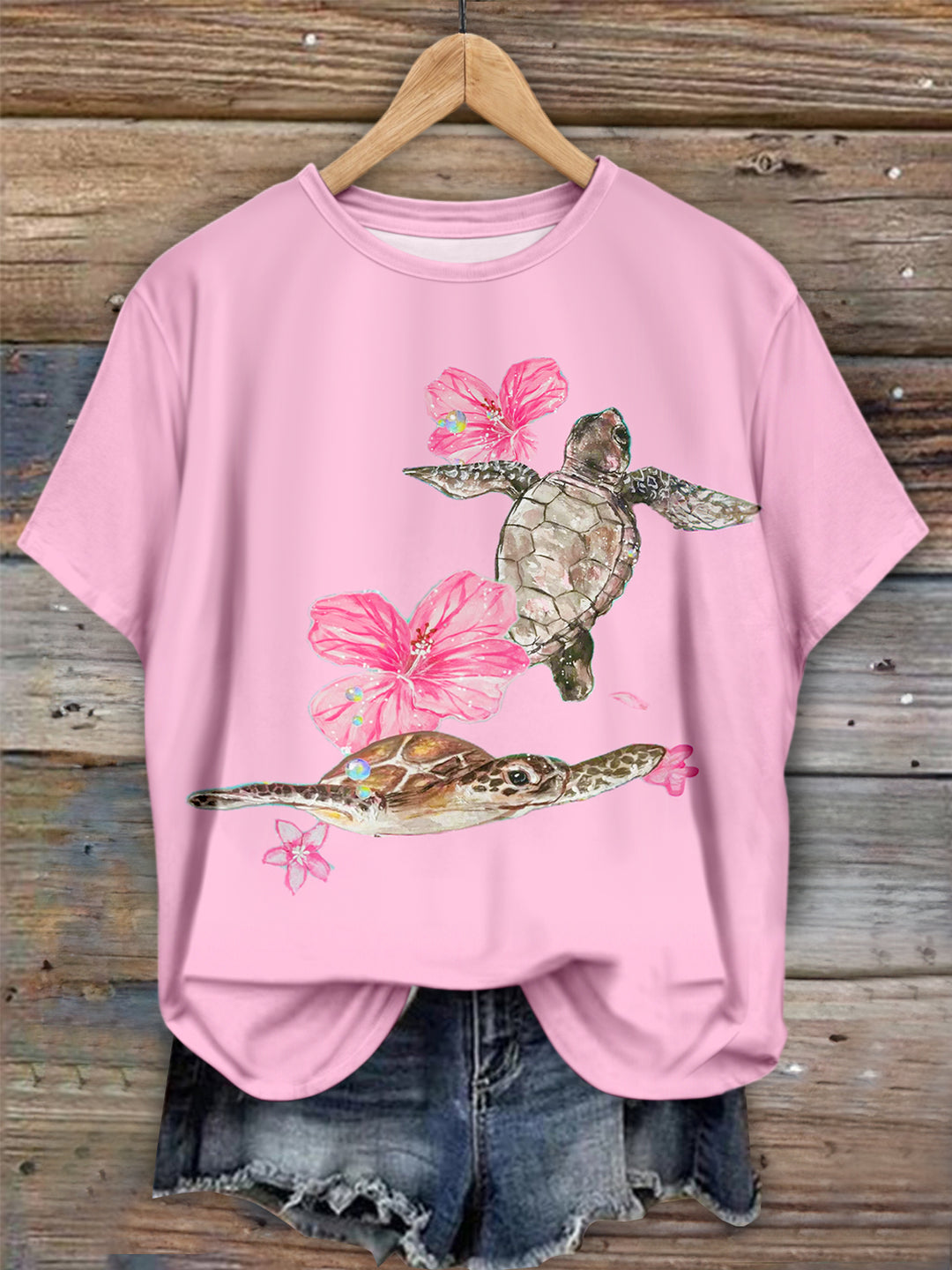 Pink Turtle Crew Neck T-shirt