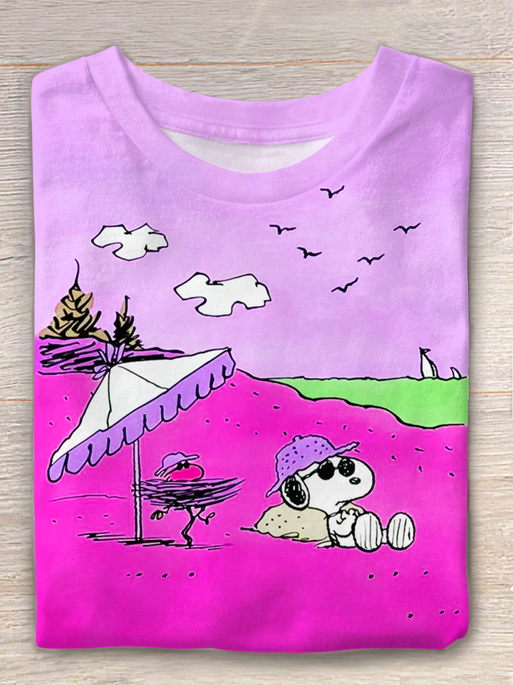 Fun Snoopy Vacation Travel Crew Neck T-shirt