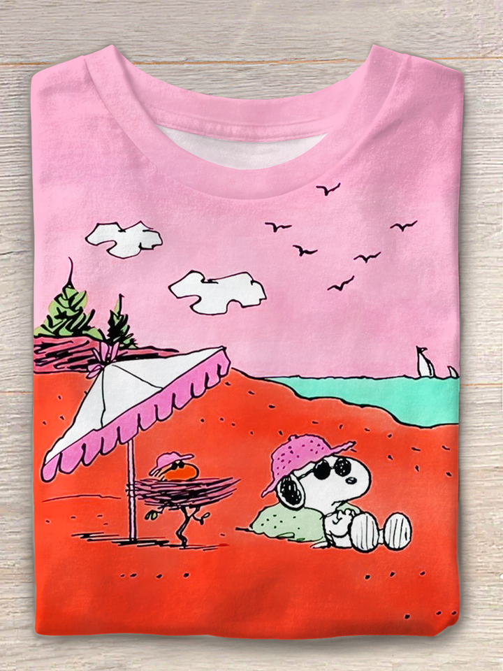 Fun Snoopy Vacation Travel Crew Neck T-shirt