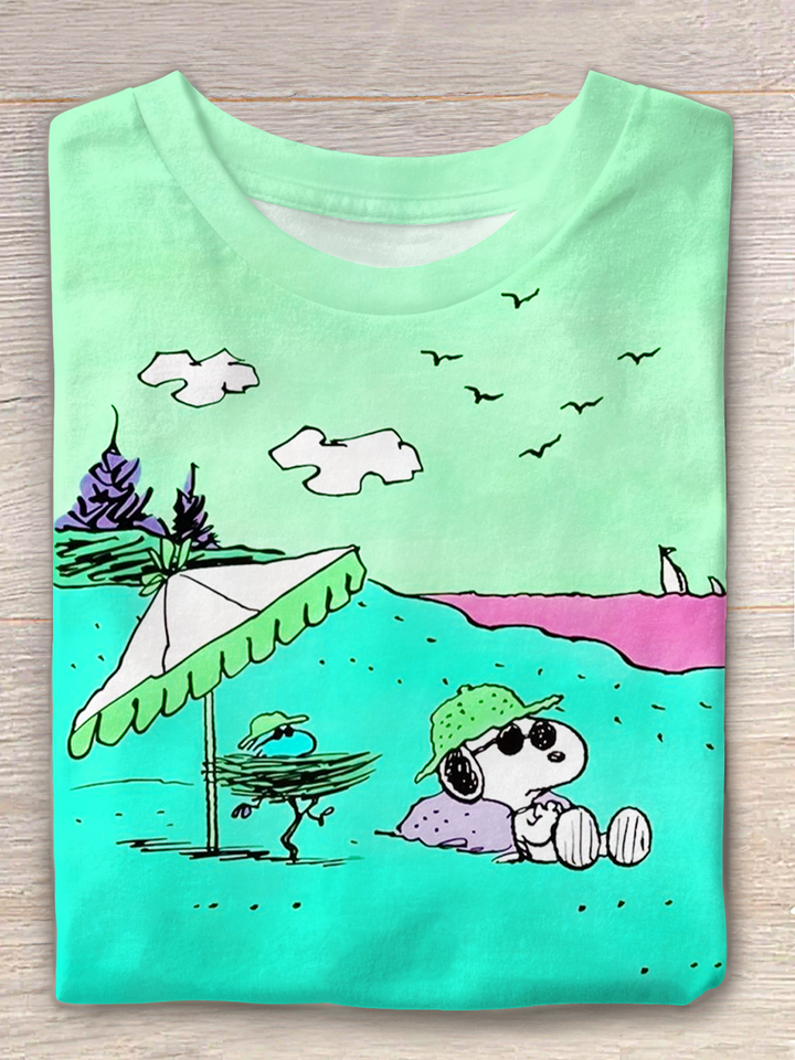 Fun Snoopy Vacation Travel Crew Neck T-shirt
