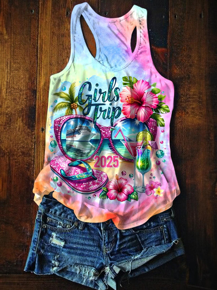 Girl Trip Vacation Printed Casual Tank Top