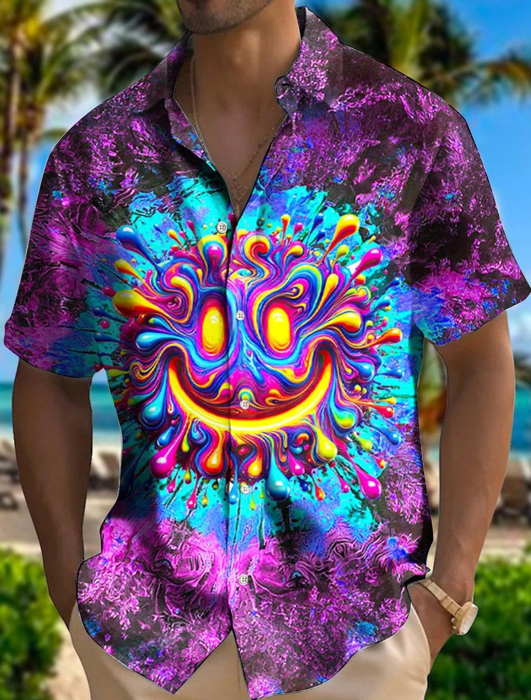 Men's Hippie Tie-Dye Print Short Sleeve Shirts