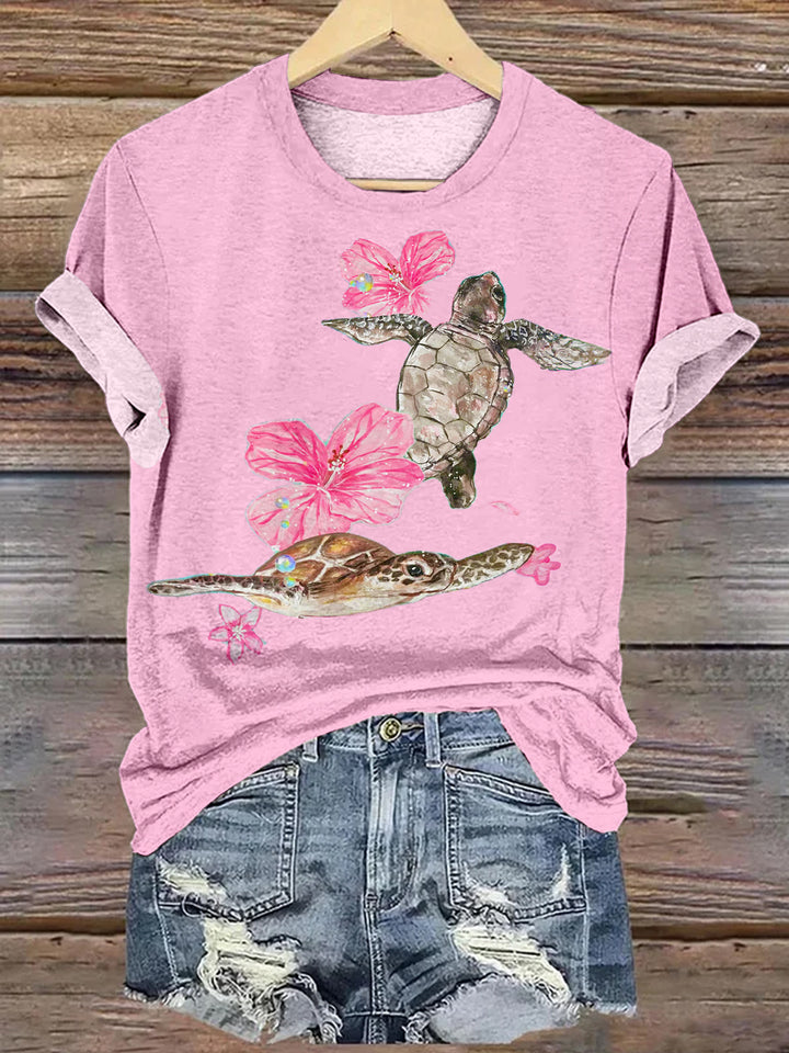 Pink Turtle Crew Neck T-shirt