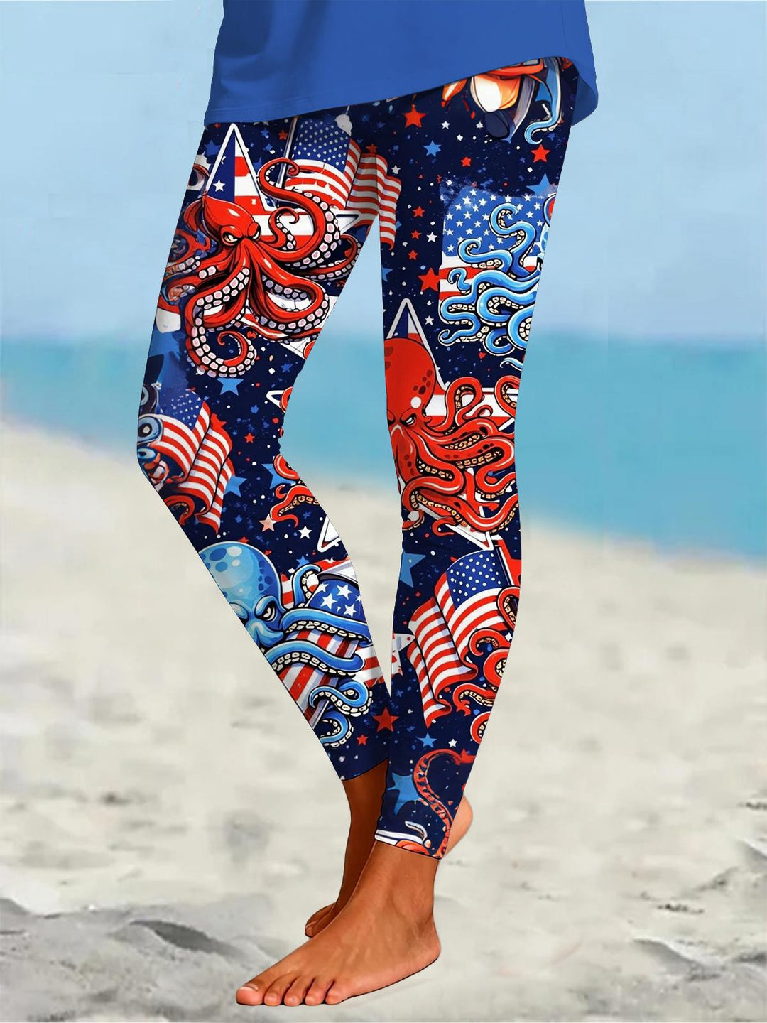 Independence Day American Flag Octopus Print Women's Leggings
