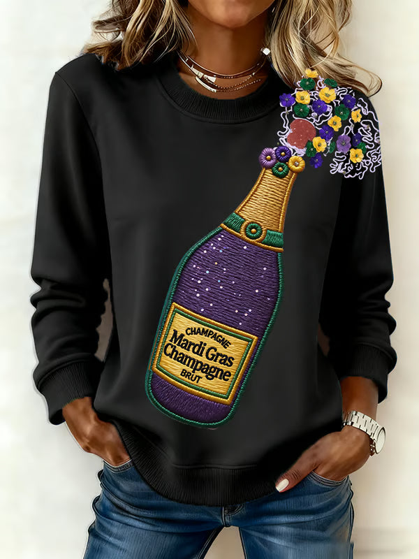 Champagne Mardi Gras Long Sleeve Casual Top