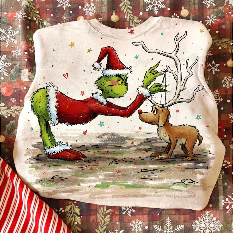 Retro Christmas Printed Long Sleeve Casual Top