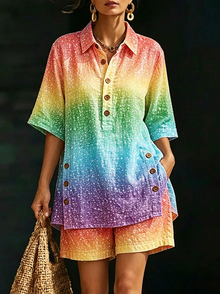 LGBT Rainbow Print Shirt and Shorts Set