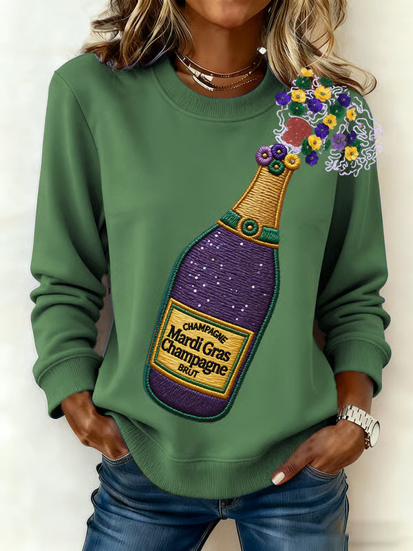 Champagne Mardi Gras Long Sleeve Casual Top