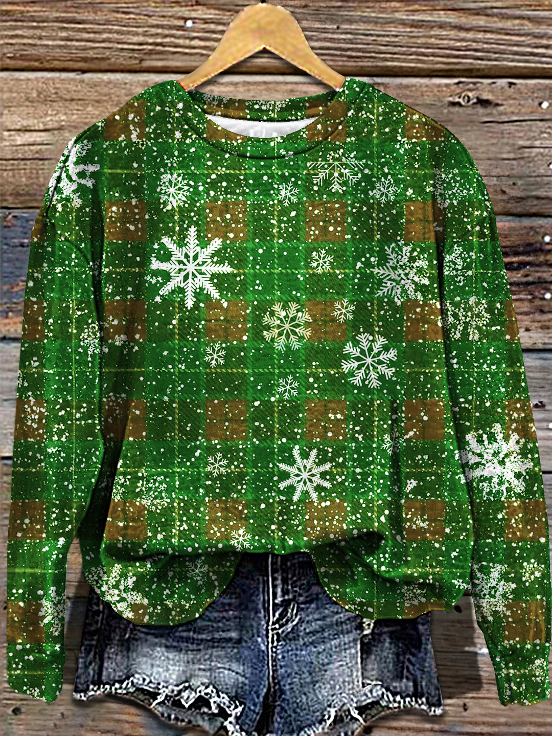 Women's Christmas Plaid Snowflake Printed Long Sleeve Casual Top