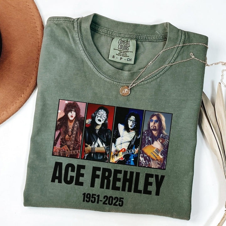 RIP Ace Frehley Washed Cotton Crew Neck T-Shirt