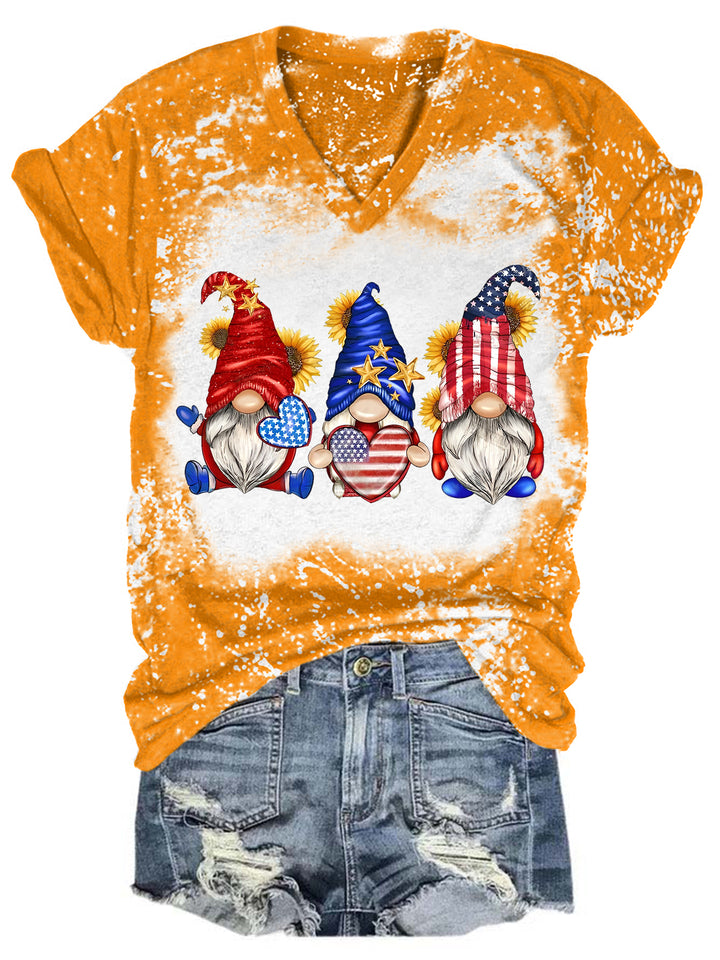 Star Stripe Gnomes USA Flag V Neck T-shirt